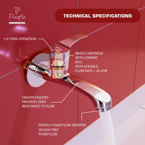 Pixaflo Sting Brass Long Body Bib Cock Tap with Wall Flange (Pack of 2) (Chrome) - Image 3