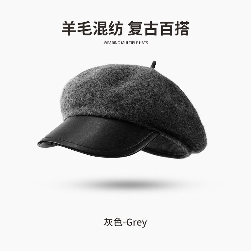 New autumn and winter beret womens wool fashion all-match Japanese painter hat windproof warm cloud hat DMZ102[Wool] DMZ102; Soot [Wool] DMZ102; Soot
