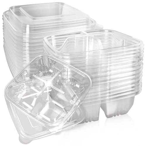 ISUSSER 20 Pack Clear Bento Snack Food Containers 4 Compartment Meal Prep Containers with Lids for School and Work