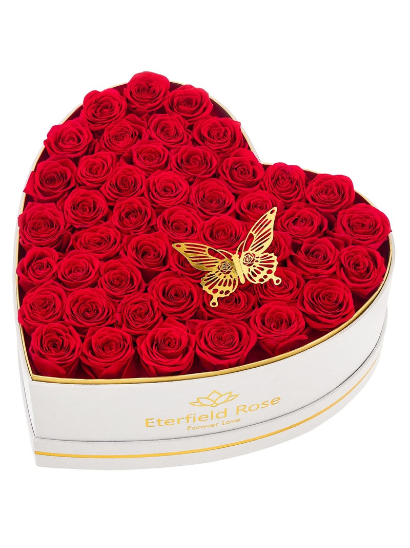 Eterfield 47 Forever Flowers in Heart Shape Box Preserved Roses That Last a Year Preserved Flowers Birthday Gifts for Her Mom Women Wife Anniversary Valentines Day Mothers Day Christmas Red