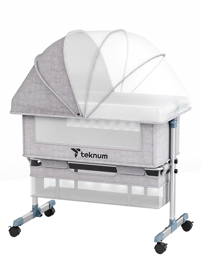 TEKNUM Baby Bedside Crib With Mosquito Net - Grey, 95x60x80 Cm  - Image 1