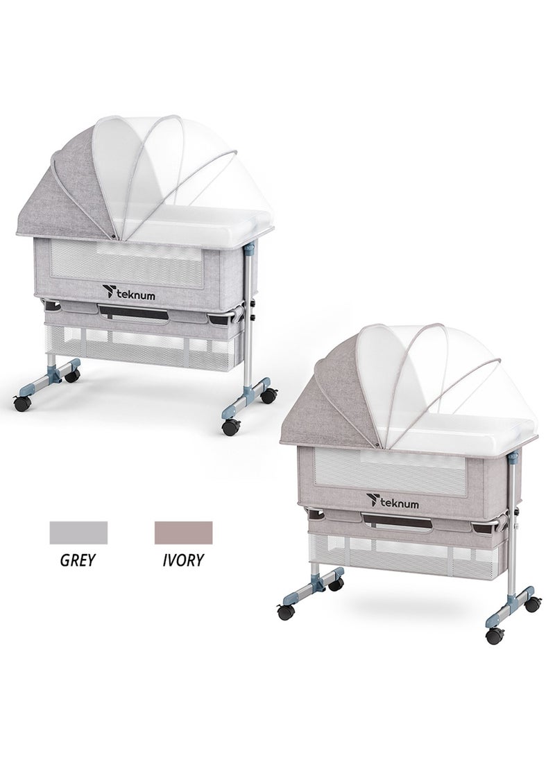 Baby Bedside Crib With Mosquito Net - Grey, 95x60x80 Cm