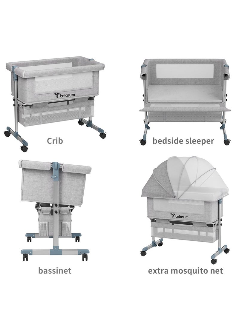 TEKNUM Baby Bedside Crib With Mosquito Net - Grey, 95x60x80 Cm  - Image 5