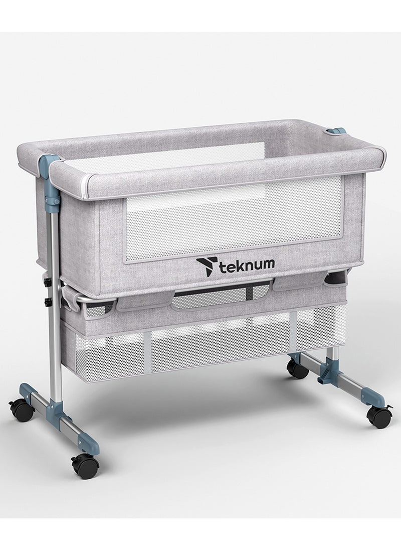 TEKNUM Baby Bedside Crib With Mosquito Net - Grey, 95x60x80 Cm  - Image 2
