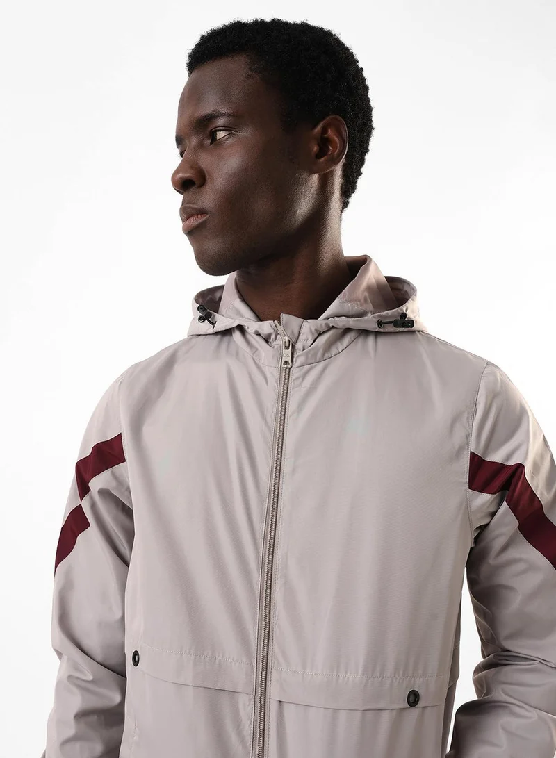 Men's Stone & Maroon 100% Polyester Utility Regular Fit Jacket