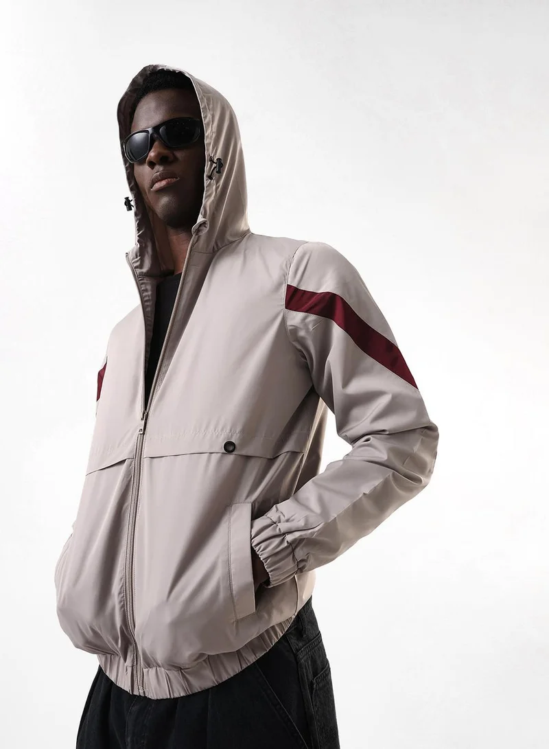 Dennis Lingo Men's Stone & Maroon 100% Polyester Utility Regular Fit Jacket