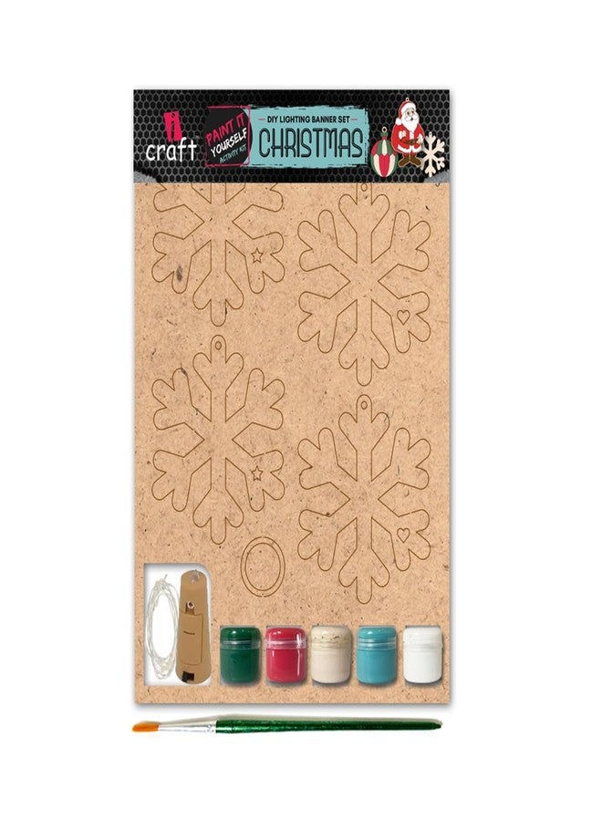 iCraft DIY Art and Craft Lighting Banner |Pack with 5 Chalk Paintsx10ml Each, Set of Round Brushes (1U) | Home Décor Artistic DIY Art & Craft (Snowflake) - Image 1