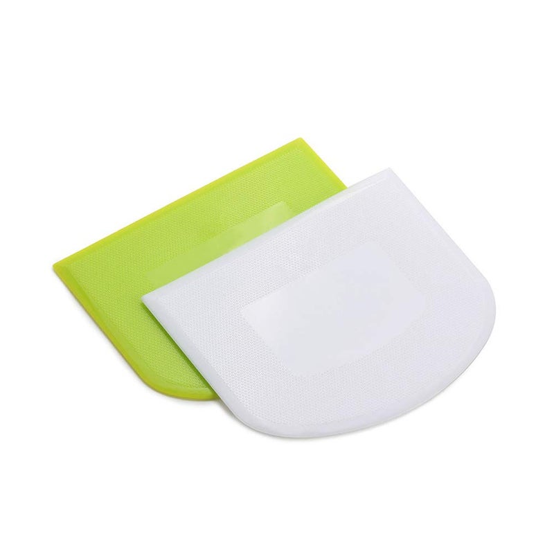 lasenersm 2 Pieces Dough Scraper Bowl Scraper Food-safe Plastic Dough Cutter Flexible Plastic Scraper Practical Bench Scraper Multipurpose Food Scrappers for Bread Dough Cake Fondant Icing, White, Green - Image 2