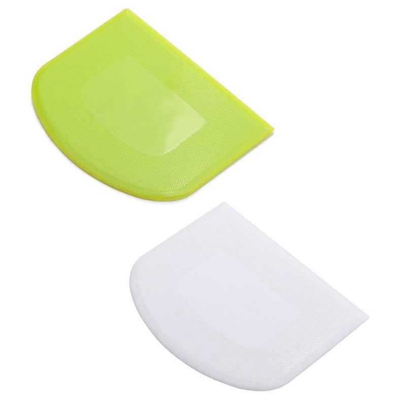 lasenersm 2 Pieces Dough Scraper Bowl Scraper Food-safe Plastic Dough Cutter Flexible Plastic Scraper Practical Bench Scraper Multipurpose Food Scrappers for Bread Dough Cake Fondant Icing, White, Green - Image 1