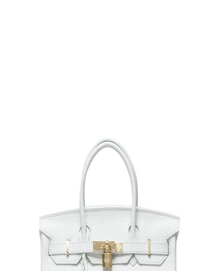 Loquat Gold Buckle Leather Handbag White  - Image 3