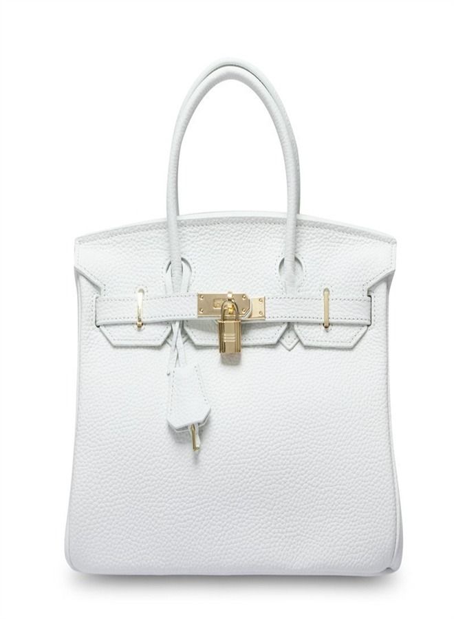 Loquat Gold Buckle Leather Handbag White  - Image 1