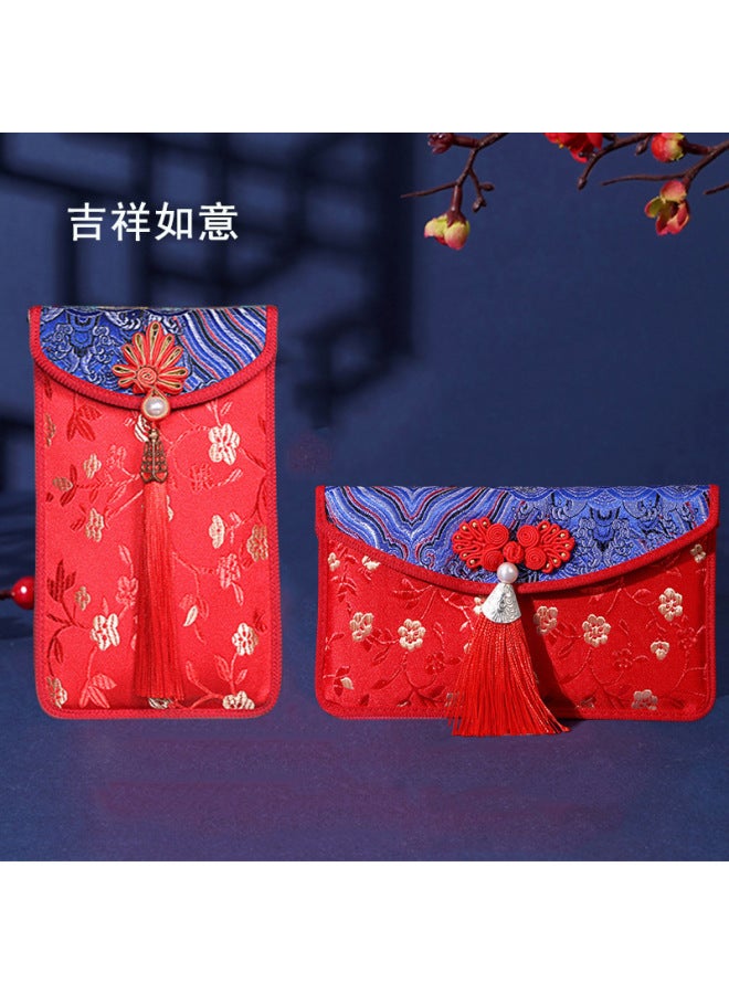 الازدهار قماش البروكاد حقيبة ظرف أحمر بقيمة عشرة آلاف يوان لخطوبة مهر العروس حفل شاي الزفاف ظرف أحمر للتغيير بقيمة عشرة آلاف يوان ظرف أحمر زفاف من الفانيلا - Image 1