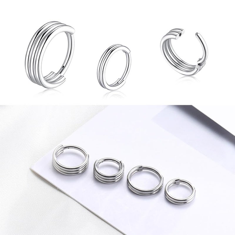 SEEDRILL 16G Cartilage Earrings for Women Men 316L Surgical Steel Conch Helix Rook Tragus Daith Labret Piercing Jewelry Double/Triple Hoop Septum Rings Hypoallergenic Lip Rings Silvery 8mm - Image 5