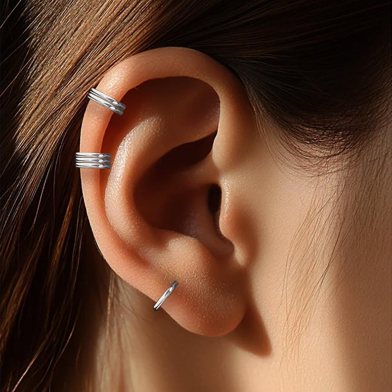 SEEDRILL 16G Cartilage Earrings for Women Men 316L Surgical Steel Conch Helix Rook Tragus Daith Labret Piercing Jewelry Double/Triple Hoop Septum Rings Hypoallergenic Lip Rings Silvery 8mm - Image 3