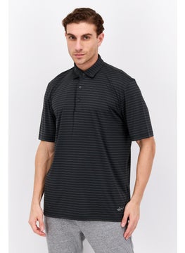 Greg Norman Men Sportswear Fit Training Stripe Short Sleeve Polo Shirt, Black  - Image 1