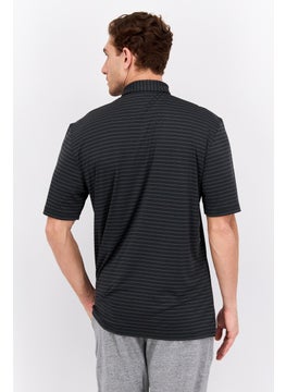 Greg Norman Men Sportswear Fit Training Stripe Short Sleeve Polo Shirt, Black  - Image 3