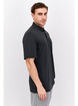 Greg Norman Men Sportswear Fit Training Stripe Short Sleeve Polo Shirt, Black  - Image 2