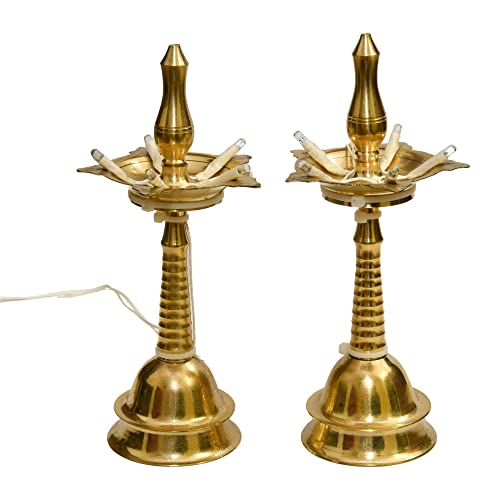 Bhimonee Decor Pure Brass Electric Kerala Table Diya | Traditional Lighting Deepak with Bulb Lights for Pooja & Home Temple | 7 Inches, Brass, Pack of 1 Pair - Image 5