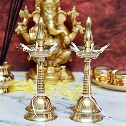 Bhimonee Decor Pure Brass Electric Kerala Table Diya | Traditional Lighting Deepak with Bulb Lights for Pooja & Home Temple | 7 Inches, Brass, Pack of 1 Pair - Image 4