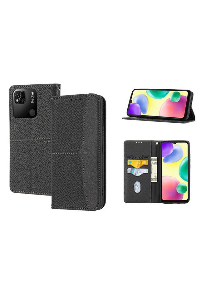 The Bros Case For Xiaomi Redmi 10A Woven Texture Stitching Magnetic PU Leather Phone Case