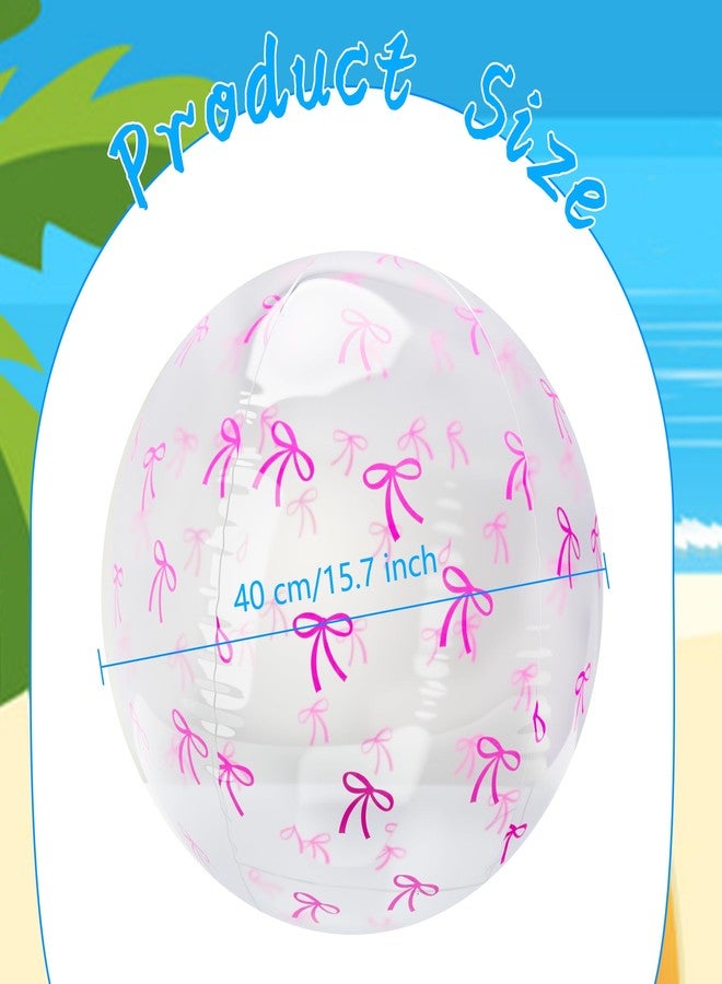 Sonarun 8 Pack 16 Inch Inflatable Beach Balls Pink Bow Blow Up Beach Ball Bulk Clear Bow Ball for Summer Hawaiian Tropical Party Decorations - Image 2