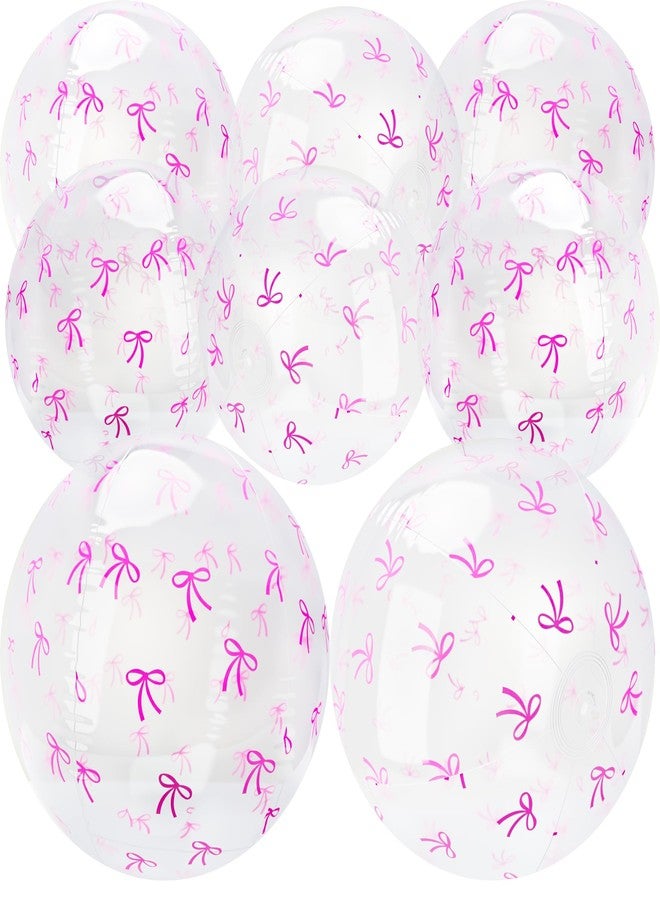 Sonarun 8 Pack 16 Inch Inflatable Beach Balls Pink Bow Blow Up Beach Ball Bulk Clear Bow Ball for Summer Hawaiian Tropical Party Decorations - Image 1