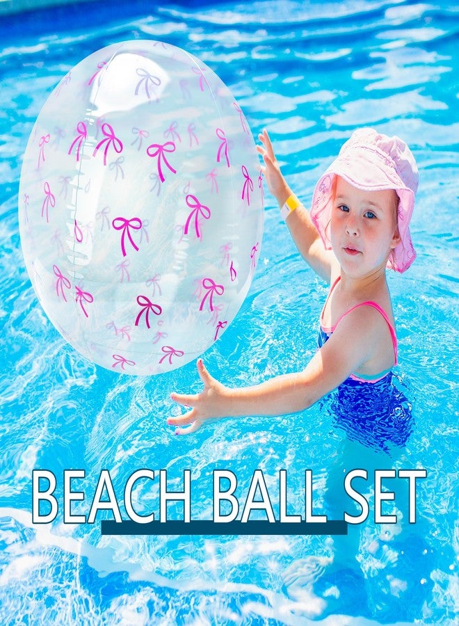 Sonarun 8 Pack 16 Inch Inflatable Beach Balls Pink Bow Blow Up Beach Ball Bulk Clear Bow Ball for Summer Hawaiian Tropical Party Decorations - Image 3