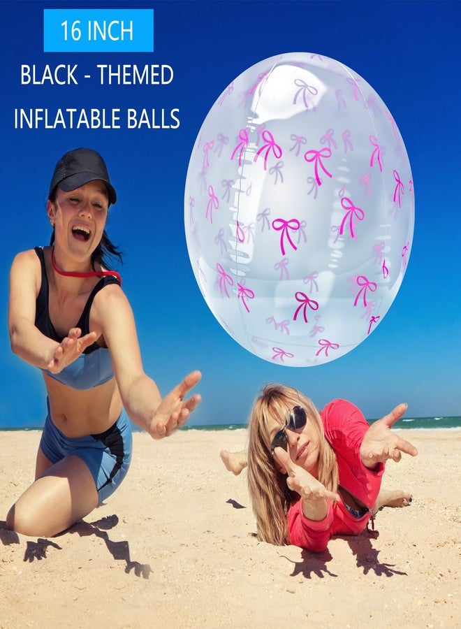 Sonarun 8 Pack 16 Inch Inflatable Beach Balls Pink Bow Blow Up Beach Ball Bulk Clear Bow Ball for Summer Hawaiian Tropical Party Decorations - Image 4