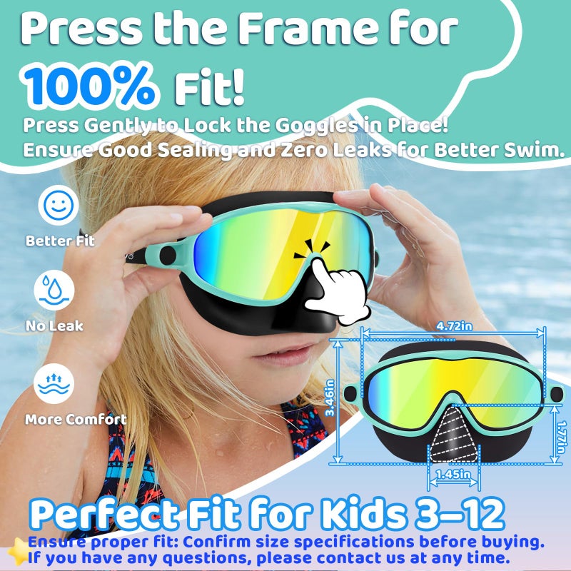Vvinca Swim Goggles with Nose Cover, 2 Pack Wide View Diving Mask Anti-Fog UV No Leak Toddlers Swimming Goggles for Kids 3-12 - Image 3