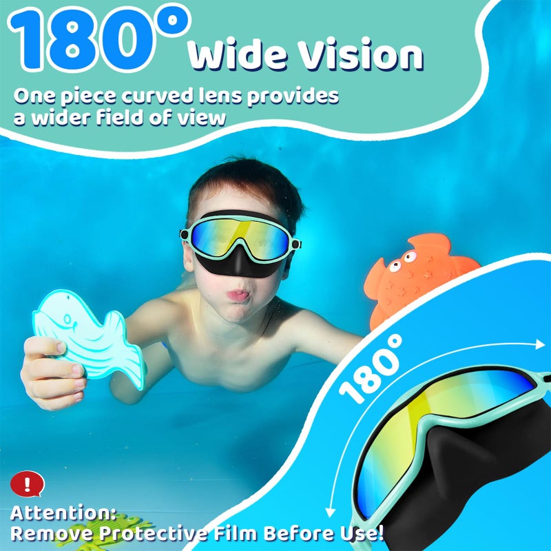 Vvinca Swim Goggles with Nose Cover, 2 Pack Wide View Diving Mask Anti-Fog UV No Leak Toddlers Swimming Goggles for Kids 3-12 - Image 5