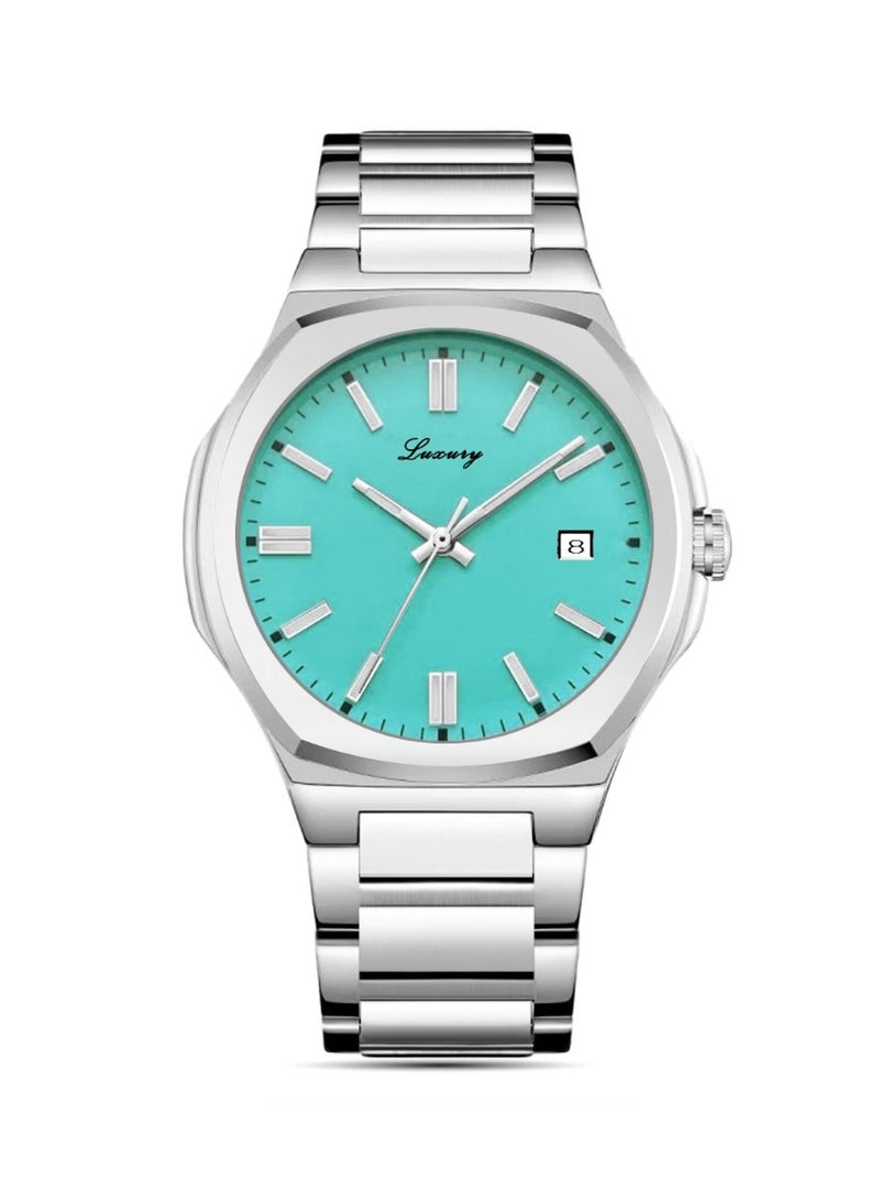 ساعة يد رجالية ستيل - شكل رولكس ضد الماء وبجوة عالية سوار فضي مع ميناء سماوي