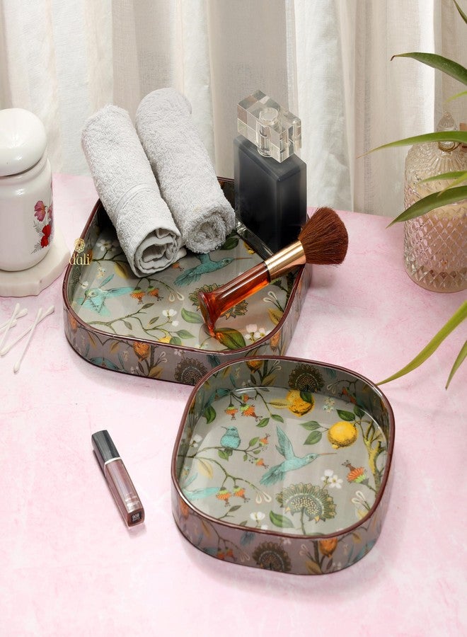 DULI Set of 2 MDF Wooden Trays with Enamel Coated Digital Print | Multipurpose Decorative Trays | 9x9 & 8x8 inch | Wipe & Use | Water-Resistant | Made in India (SmallSetof2CurvedSq-FruitandBirds) - Image 3