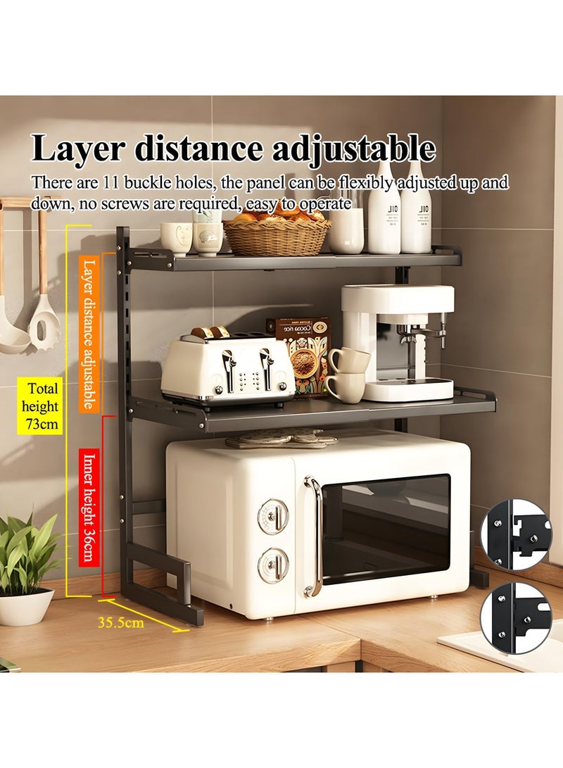 Jorunb Expandable And Height Adjustable Metal Microwave Oven Rack, Microwave Stand, Pots Pans Organizer with 6 Hooks, Chopping Board Holder, Knife Holder, Chopstick Holder Adjustable Expandable for Kitchen Storage (Black, 3 Tier)  - Image 5