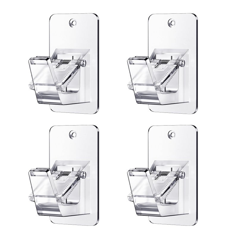Universal Curtain Rod Holders No Drill Curtain Rod Brackets Self Adhesive Curtain Rod Brackets Up to 30 LB Nail Free Curtain Rod Hooks for Bathroom Bedroom Livingroom Kitchen 4PC Transparent