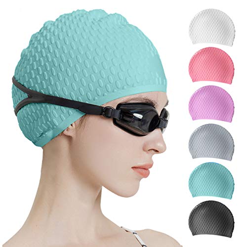 Tripsky Silicone Swim Cap,Comfortable Bathing Cap Ideal for Curly Short Medium Long Hair, Swimming Cap for Women and Men, Shower Caps Keep Hairstyle Unchanged (Green) - Image 1