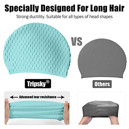 Tripsky Silicone Swim Cap,Comfortable Bathing Cap Ideal for Curly Short Medium Long Hair, Swimming Cap for Women and Men, Shower Caps Keep Hairstyle Unchanged (Green) - Image 4