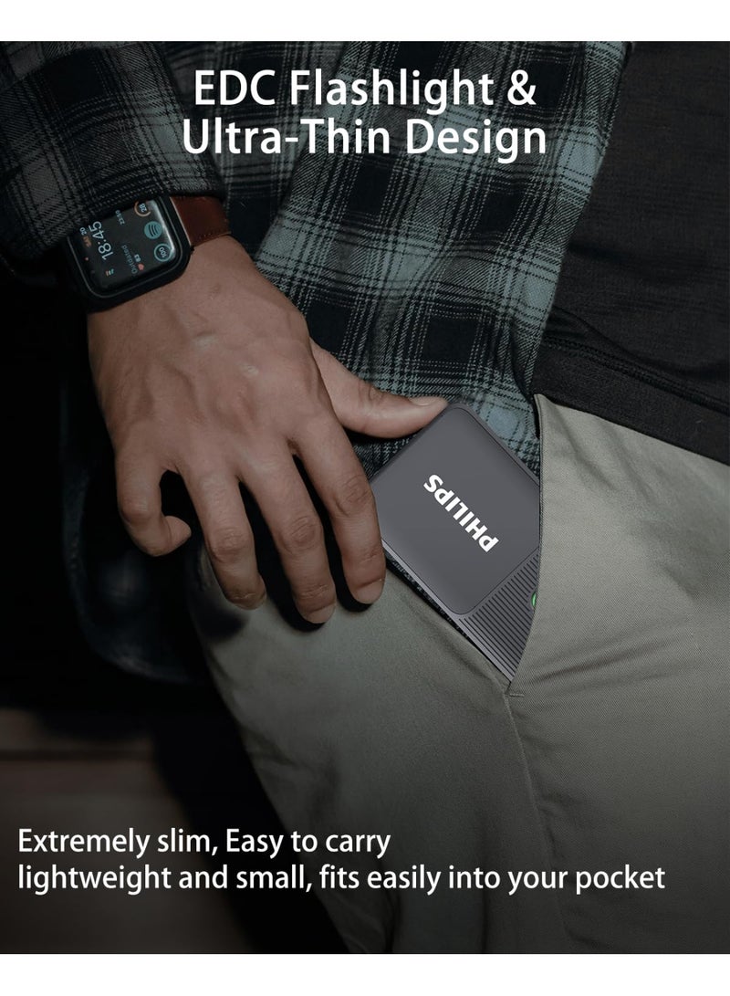 Philips Pocket-Size Rechargeable Torch Light | 350 Lumens Brightness | UV Banknote Detection Mode | 1200mAh Battery | 5 Lighting Modes (Strong, Low, Strobe, SOS, UV) | Slim Flat Design | Water & Drop Resistant | Everyday Carry Flashlight for Home, Office & Emergency Use grey - Image 5