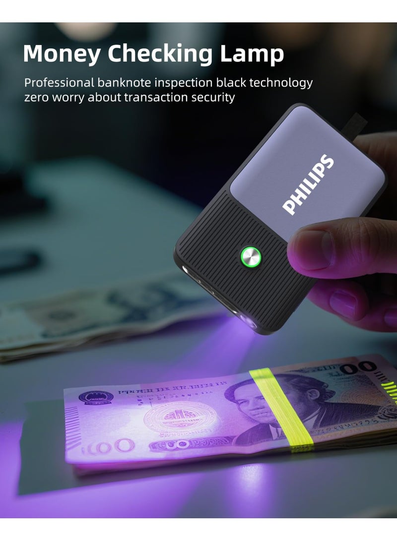 Philips Pocket-Size Rechargeable Torch Light | 350 Lumens Brightness | UV Banknote Detection Mode | 1200mAh Battery | 5 Lighting Modes (Strong, Low, Strobe, SOS, UV) | Slim Flat Design | Water & Drop Resistant | Everyday Carry Flashlight for Home, Office & Emergency Use grey - Image 4