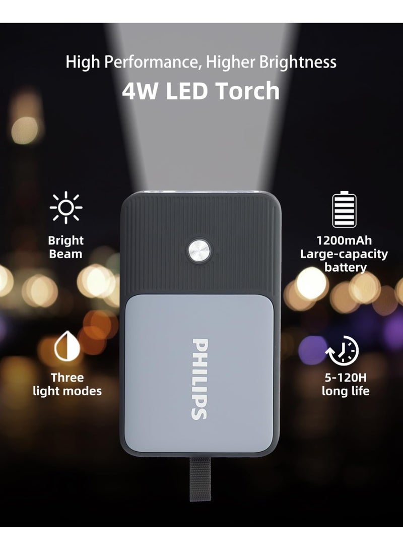Philips Pocket-Size Rechargeable Torch Light | 350 Lumens Brightness | UV Banknote Detection Mode | 1200mAh Battery | 5 Lighting Modes (Strong, Low, Strobe, SOS, UV) | Slim Flat Design | Water & Drop Resistant | Everyday Carry Flashlight for Home, Office & Emergency Use grey - Image 3
