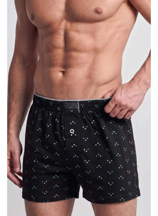 Aytuğ Egyptian Men's Cotton Corner Triangle Relax Fit Boxer – Corner Triangle Pattern / Black.