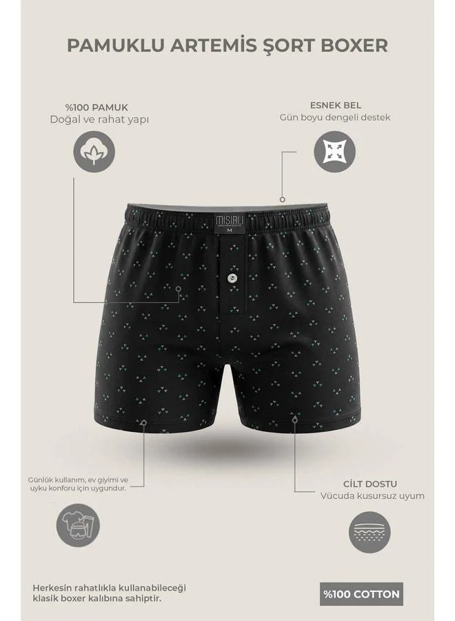 Aytuğ Egyptian Men's Cotton Corner Triangle Relax Fit Boxer – Corner Triangle Pattern / Black.