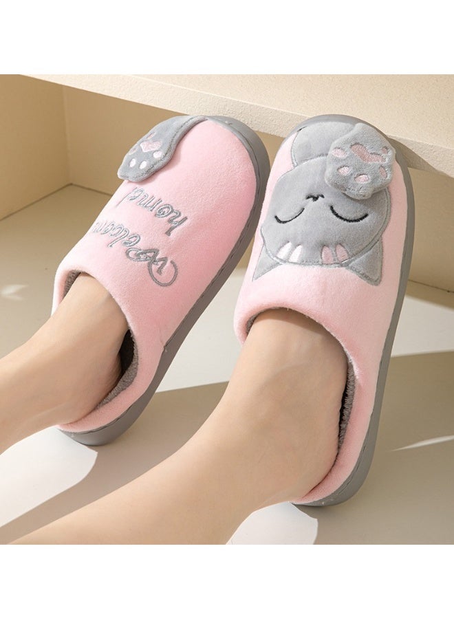 OUTAD Winter Couple Lucky Cat Closed Back Home Slippers Women Fluffy Warm Plush Anti-Slip Indoor Bedroom Shoes Pink Grey - Image 2