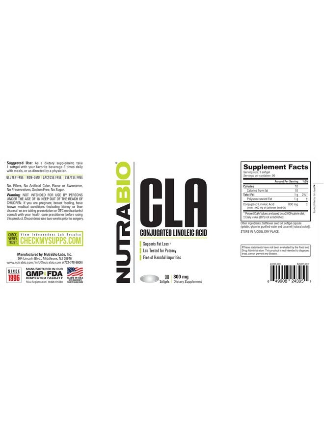 NutraBio NutraBio CLA Conjugated Linoleic Acid Supplement, 800mg - 90 Softgels  - Image 3