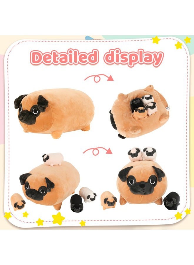 MMguai Big Bulldog Stuffed Animal with Babies, 16'' Mommy Stuffed Dog Plush with Puppy Toy, 5pcs Plushies Pillow Cushion French Bulldog Toys for Kids Girl Boy, Pug Toy Gift for Birthday - Image 4