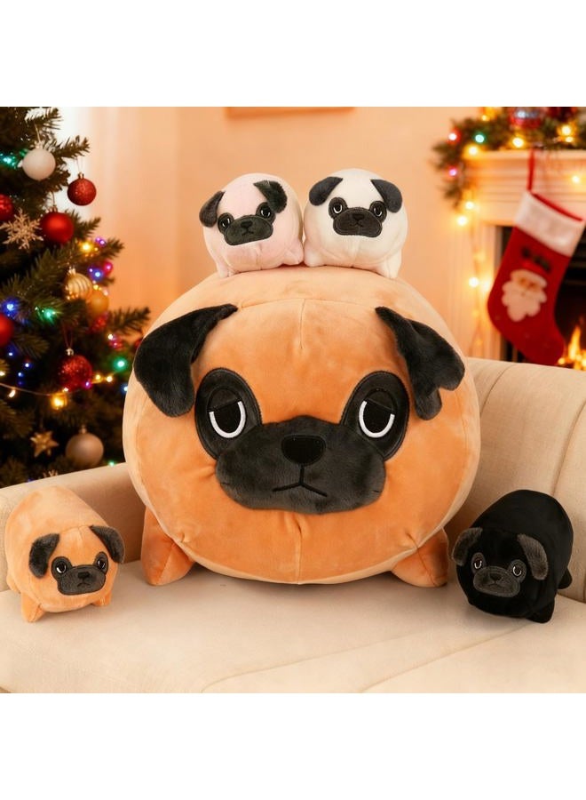 MMguai Big Bulldog Stuffed Animal with Babies, 16'' Mommy Stuffed Dog Plush with Puppy Toy, 5pcs Plushies Pillow Cushion French Bulldog Toys for Kids Girl Boy, Pug Toy Gift for Birthday - Image 2
