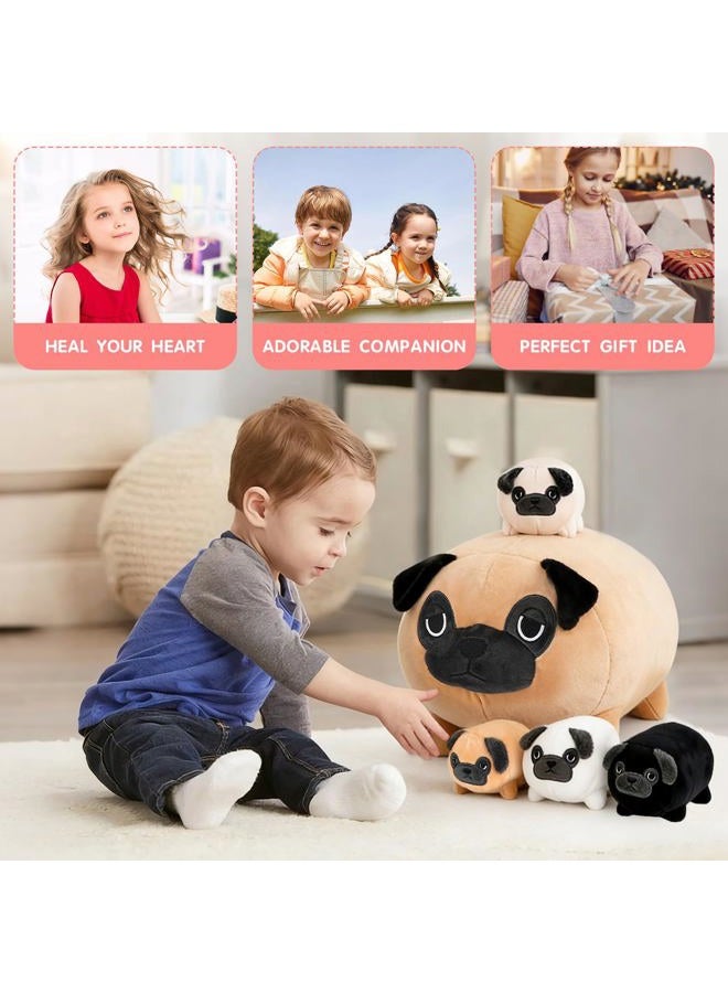 MMguai Big Bulldog Stuffed Animal with Babies, 16'' Mommy Stuffed Dog Plush with Puppy Toy, 5pcs Plushies Pillow Cushion French Bulldog Toys for Kids Girl Boy, Pug Toy Gift for Birthday - Image 5