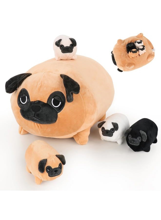 MMguai Big Bulldog Stuffed Animal with Babies, 16'' Mommy Stuffed Dog Plush with Puppy Toy, 5pcs Plushies Pillow Cushion French Bulldog Toys for Kids Girl Boy, Pug Toy Gift for Birthday - Image 1