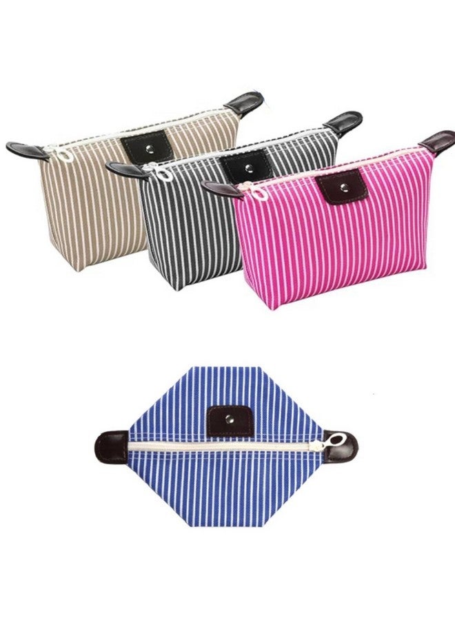 Prostuff.in® Multi-Functional Strip Fashion Design Cosmetic Pouch Travel Toiletry Carrying Purse Makeup Bag Mini Travel Waterproof Portable Zipper Foldable Pouches for Women Multicolor 1 Pcs - Image 1
