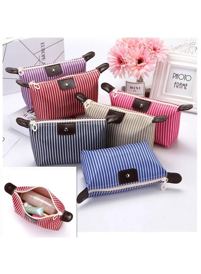 Prostuff.in® Multi-Functional Strip Fashion Design Cosmetic Pouch Travel Toiletry Carrying Purse Makeup Bag Mini Travel Waterproof Portable Zipper Foldable Pouches for Women Multicolor 1 Pcs - Image 5