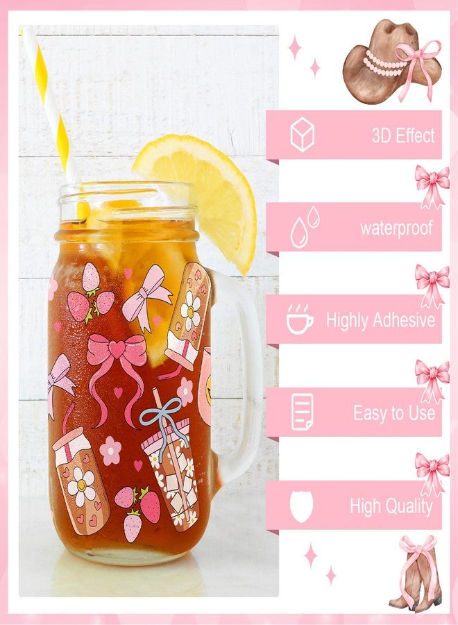 Glenmal 12 Sheets Coquette UV DTF Cup Wrap Stickers Pink Bow UV DTF Cup Wraps Transfer Stickers for DIY Craft Decorations for 16 oz Glass Water Bottle (Lovely) - Image 4